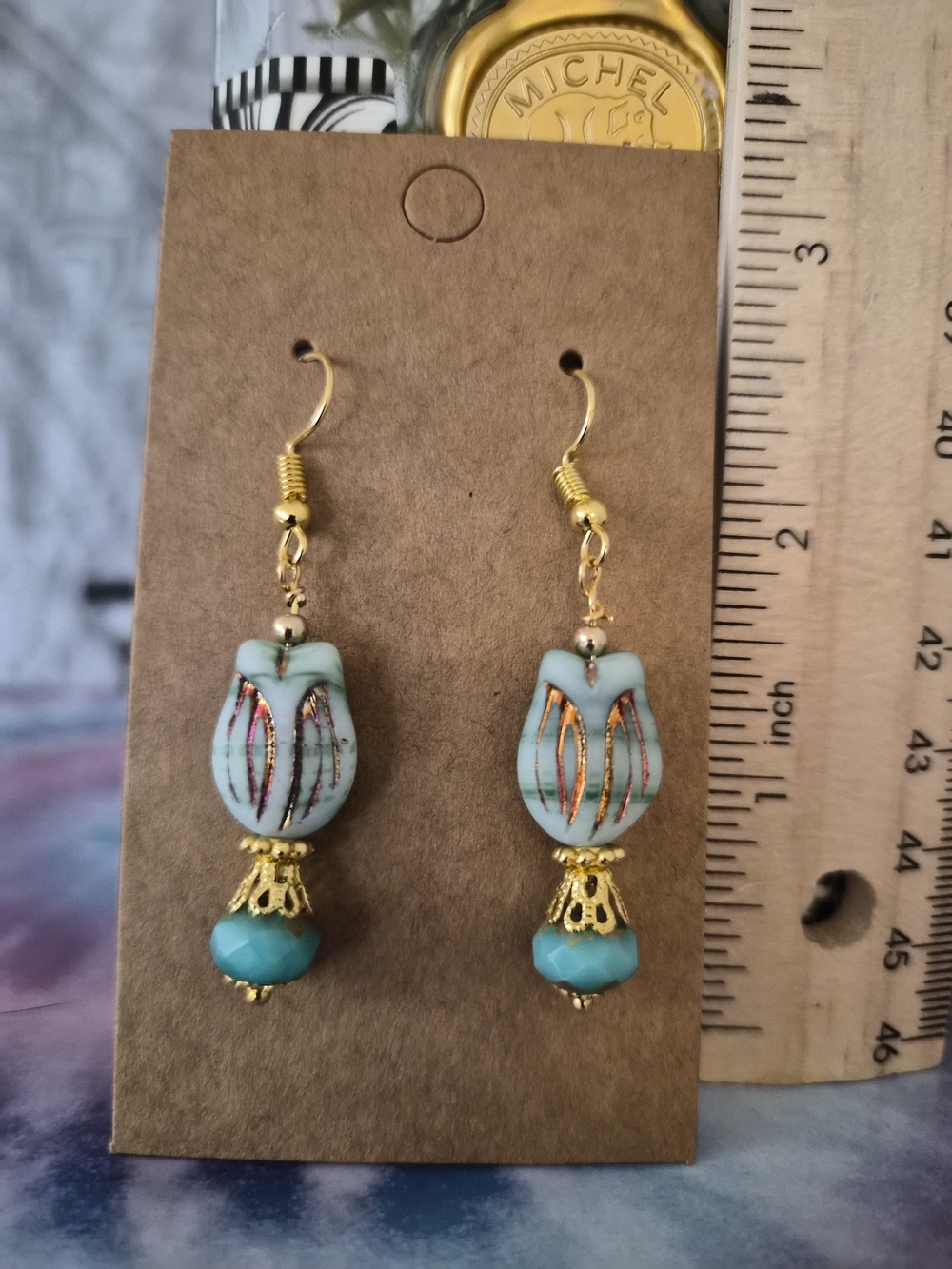 Gold-Accent Turquoise Floral Drop Earrings - Women Jewelry